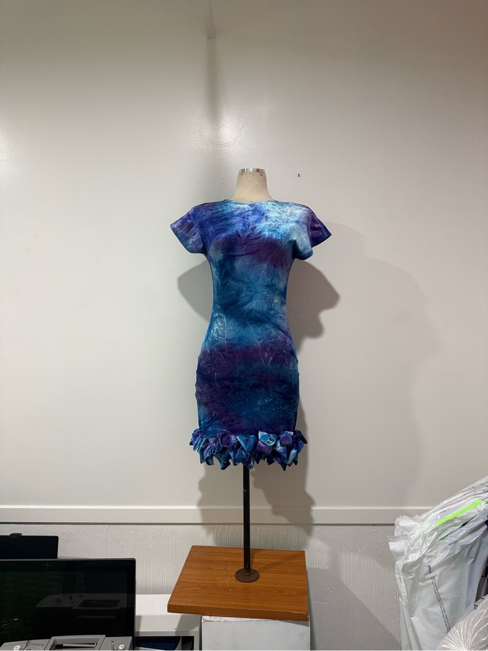 Blue & Purple Tie-Dye Short Sleeve Mini Dress